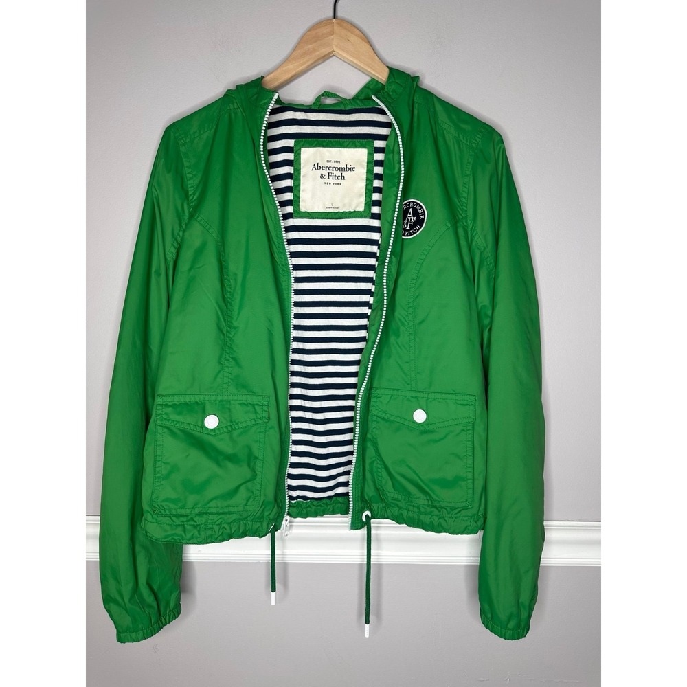 A&F VTG Y2K Windbreaker Kelly Green 2000s Hoodie Jersey Lined